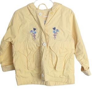 Vintage Hooded Jacket with Floral Embroidery & Buttons Checkered Lined Girls 4T